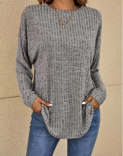 Henrietta - Ribbed Knit Top with Pockets — Grey
