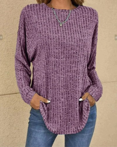 Henrietta - Ribbed Knit Top with Pockets — Purple