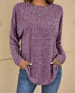 Henrietta - Ribbed Knit Top with Pockets — Purple