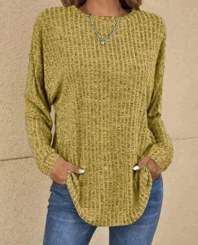 Henrietta - Ribbed Knit Top with Pockets — Green