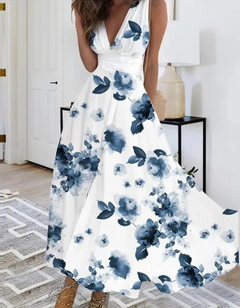 Stephanie - Butterfly Print Halter Maxi — Blue Flowers