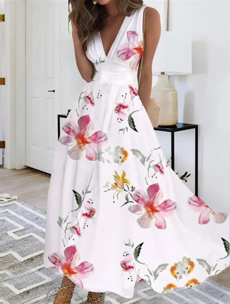 Stephanie - Butterfly Print Halter Maxi — Pink Flowers