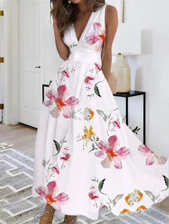 Stephanie - Butterfly Print Halter Maxi — Pink Flowers