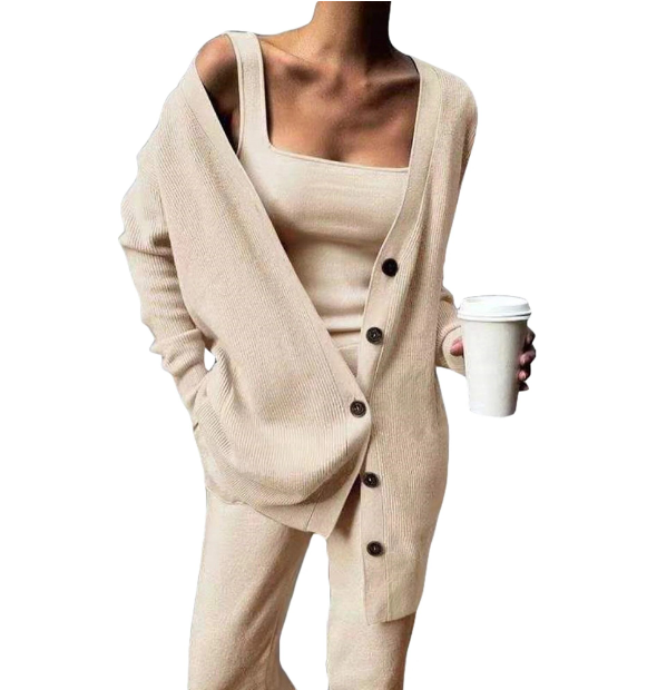 Caitlin - Knit Three Piece Set — khaki