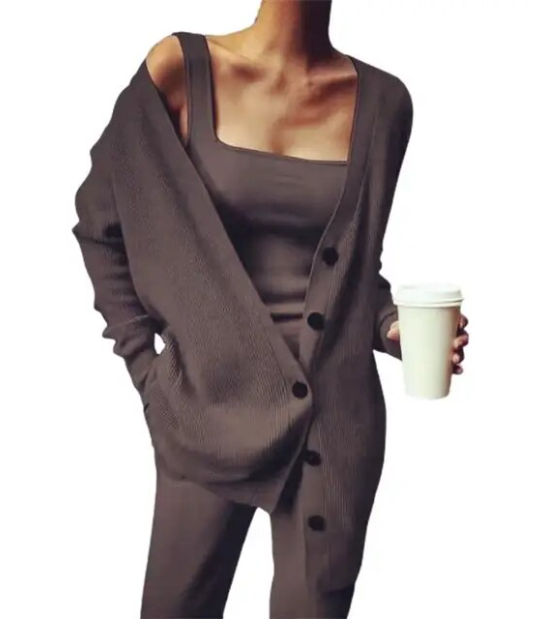 Caitlin - Knit Three Piece Set — Coffee