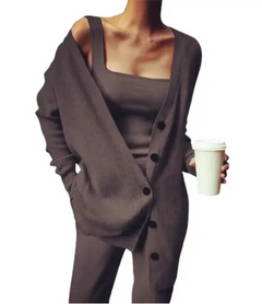 Caitlin - Knit Three Piece Set — Coffee