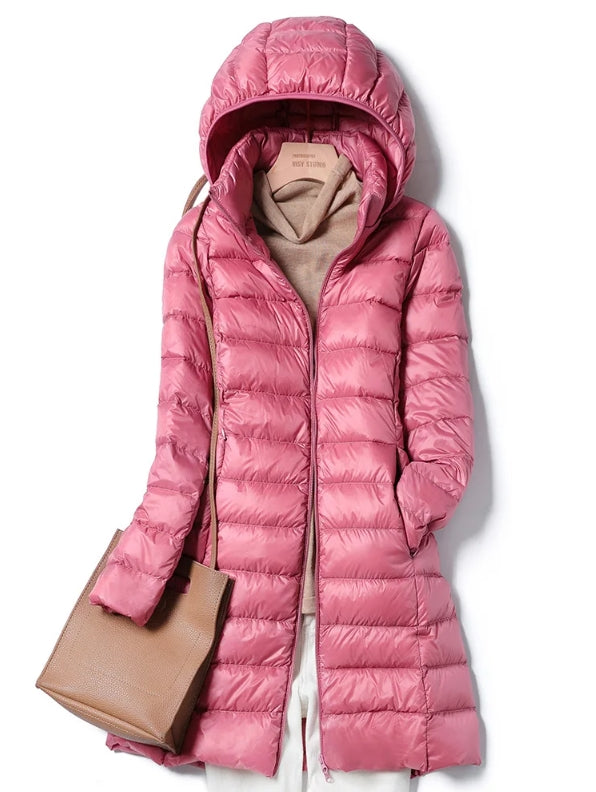 Jasmine - Lightweight Hooded Puffer Coat — Soft pink