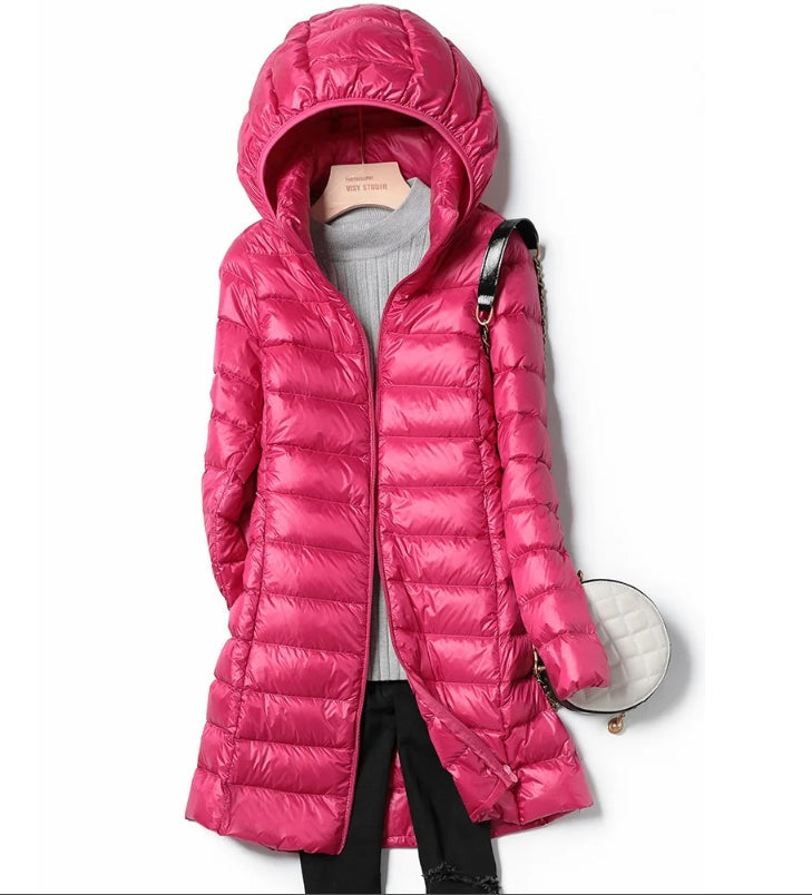 Jasmine - Lightweight Hooded Puffer Coat — Pink