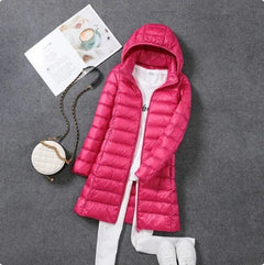 Jasmine - Lightweight Hooded Puffer Coat — Red