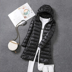 Jasmine - Lightweight Hooded Puffer Coat — Black