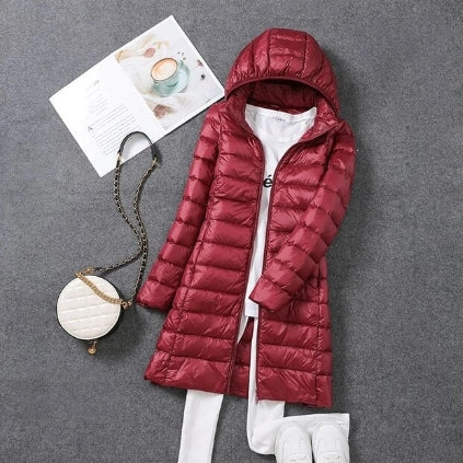 Jasmine - Lightweight Hooded Puffer Coat — Bordeaux red