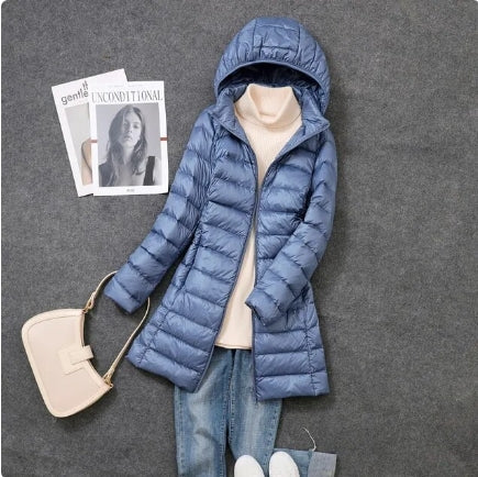 Jasmine - Lightweight Hooded Puffer Coat — Blue
