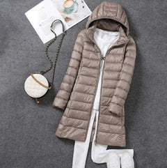 Jasmine - Lightweight Hooded Puffer Coat — Khaki