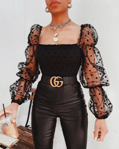 Bernadette - Mesh Puff Sleeve Crop Top