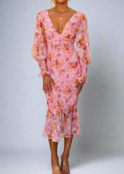 Victoria - Floral Chiffon Midi Dress
