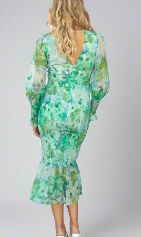 Victoria - Floral Chiffon Midi Dress