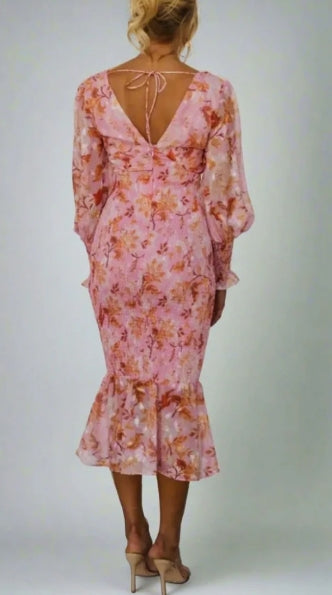 Victoria - Floral Chiffon Midi Dress