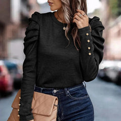 Charlotte - Puff Sleeve Button Top — Black