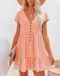 Isla - Ditsy Button Smock Dress — Orange