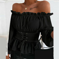 Miriam - Off Shoulder Peplum Top — Black