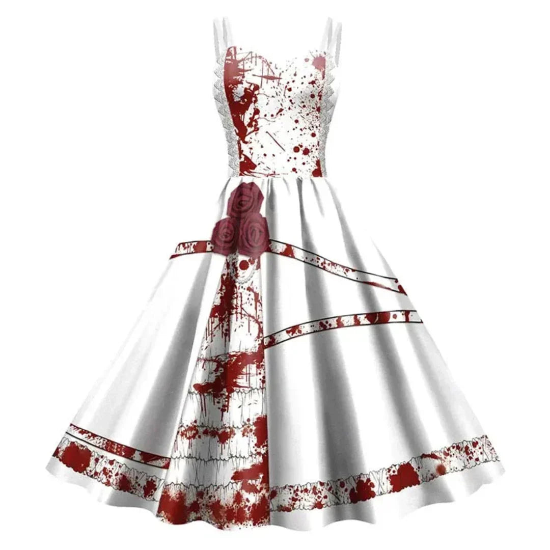 Christina - Skeleton Print Swing Dress — White