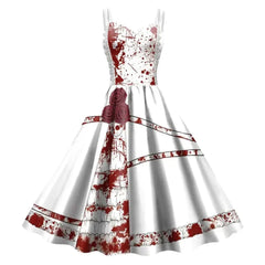 Christina - Skeleton Print Swing Dress — White