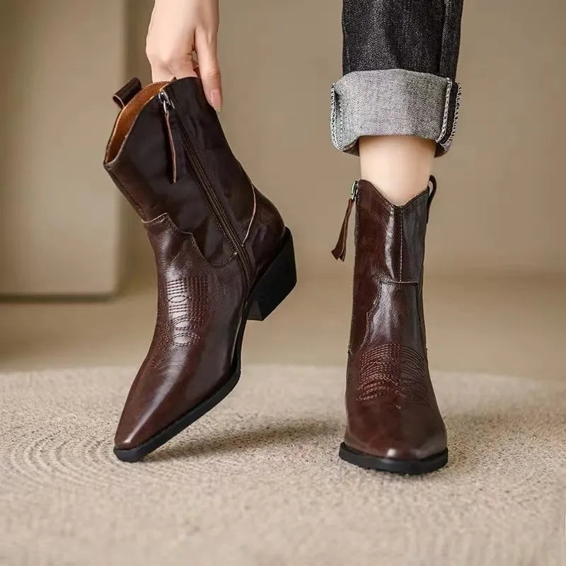 Delilah - Leather Boots with Turn Cuff