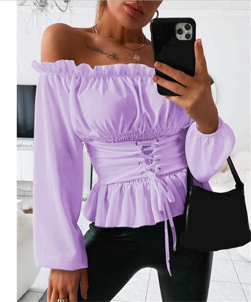 Miriam - Off Shoulder Peplum Top — Purple