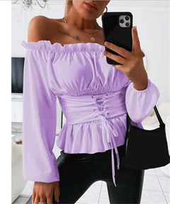 Miriam - Off Shoulder Peplum Top — Purple