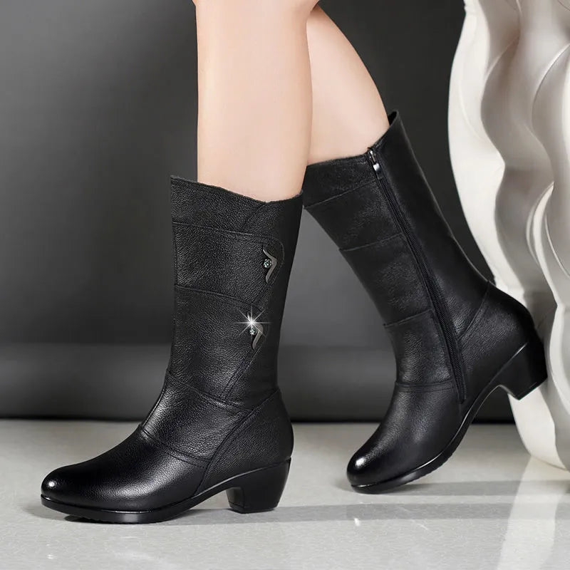 Beryl - Leather Mid Calf Boots