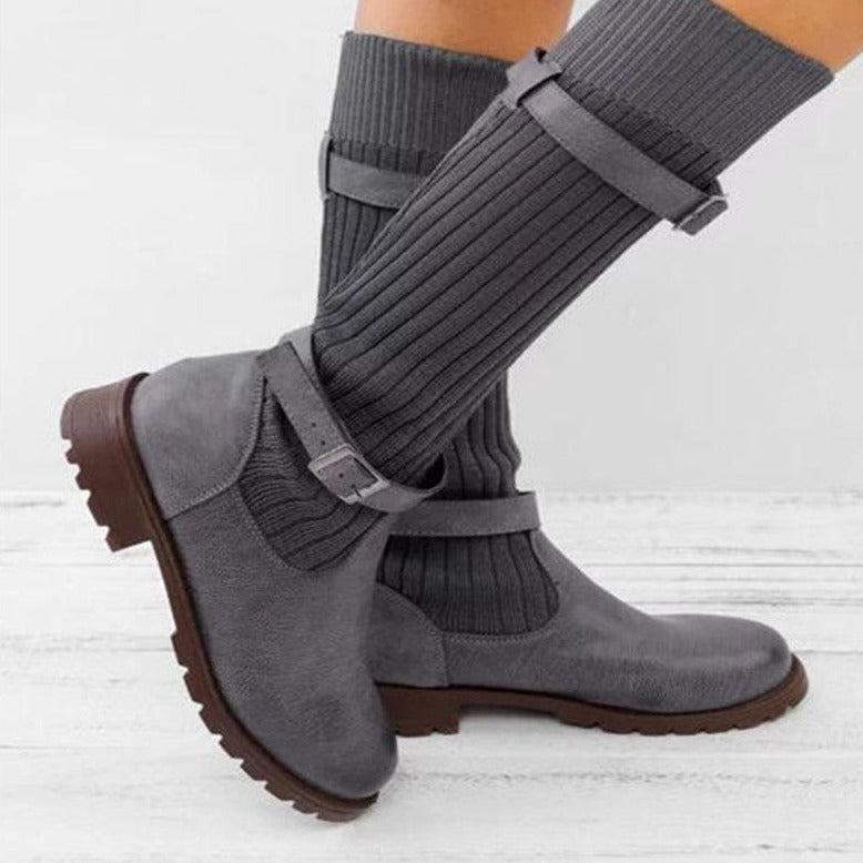 Kelly - Knit Shaft Boots with Buckle