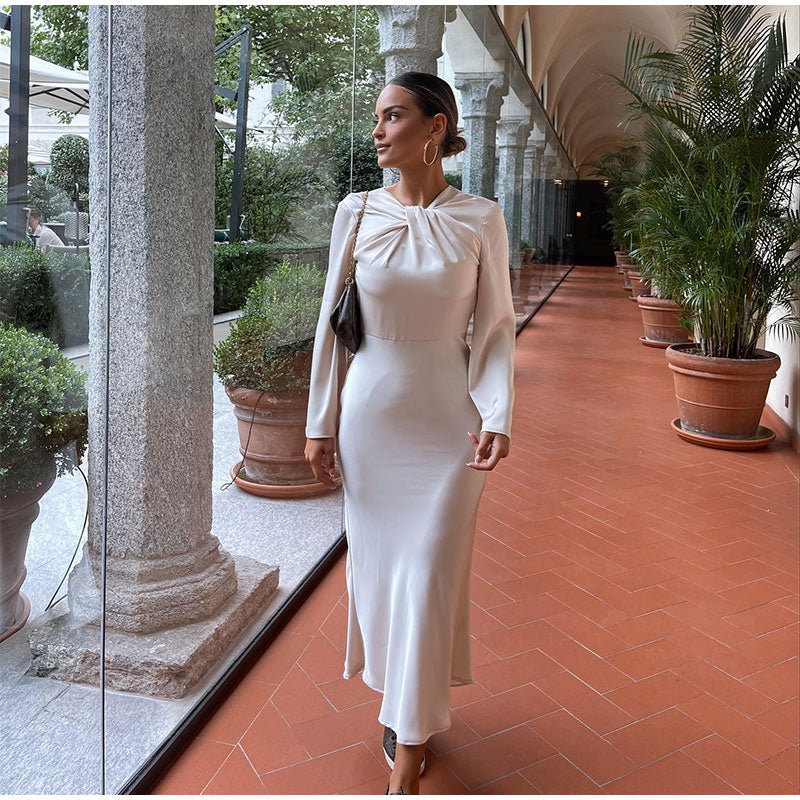 Rochelle - Satin Midi with Bow Neck