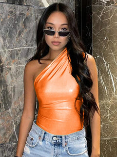 Alexa - One Shoulder Bodysuit — Orange