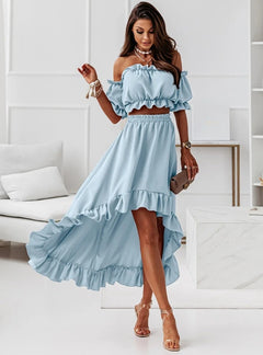 Georgia - Off Shoulder Ruffle Two Piece — Light blue
