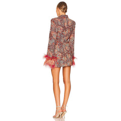 Whitney - Tweed Blazer Dress with Feathers
