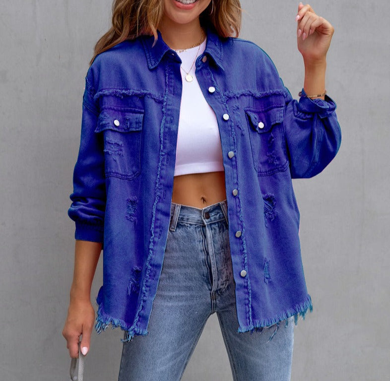 Billie - Frayed Denim Jacket — Blue