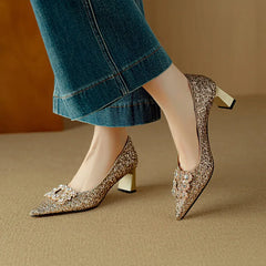 Theresa - Glitter Crystal Bow Pumps