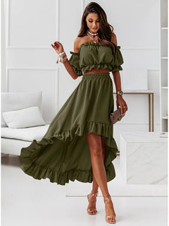 Georgia - Off Shoulder Ruffle Two Piece — Army green