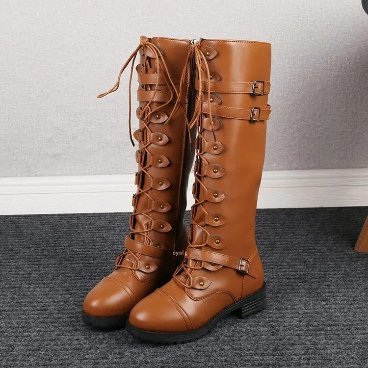 Roxanne - Tall Lace up Buckle Boots — Yellow