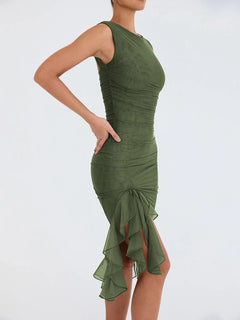 Susannah - Ruched Ruffle Hem Midi