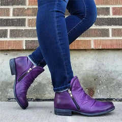 Christina - Leather Ankle Boots with Zip — Purple