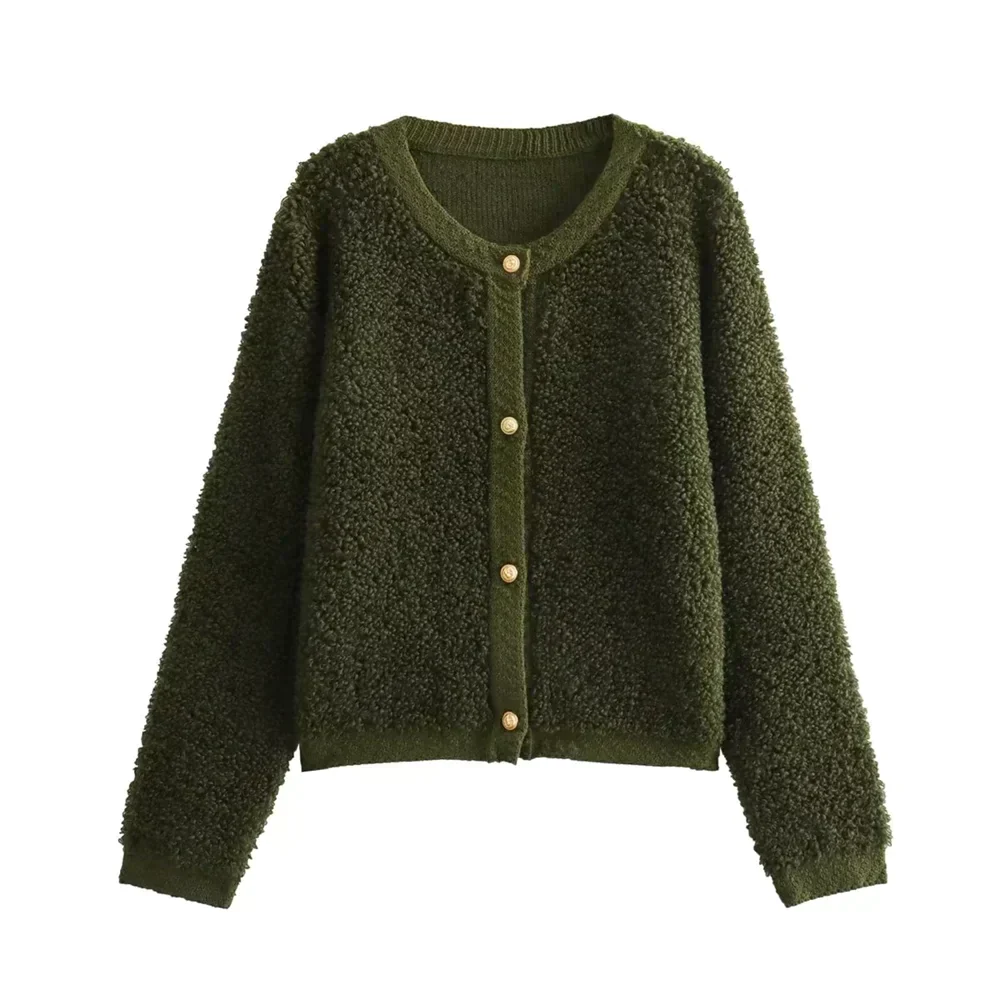 Sienna - Teddy Button Cardigan — Green