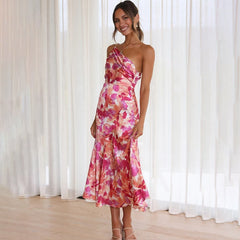 Adrienne - Floral Satin Slip Midi — Pink