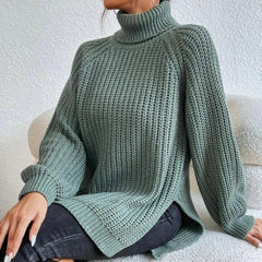 Francesca - Turtleneck Jumper with Split — Green