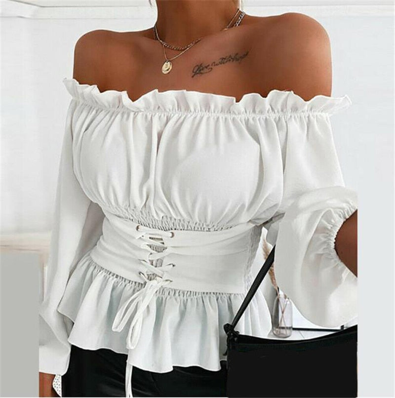 Miriam - Off Shoulder Peplum Top — White