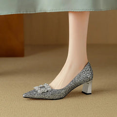 Theresa - Glitter Crystal Bow Pumps