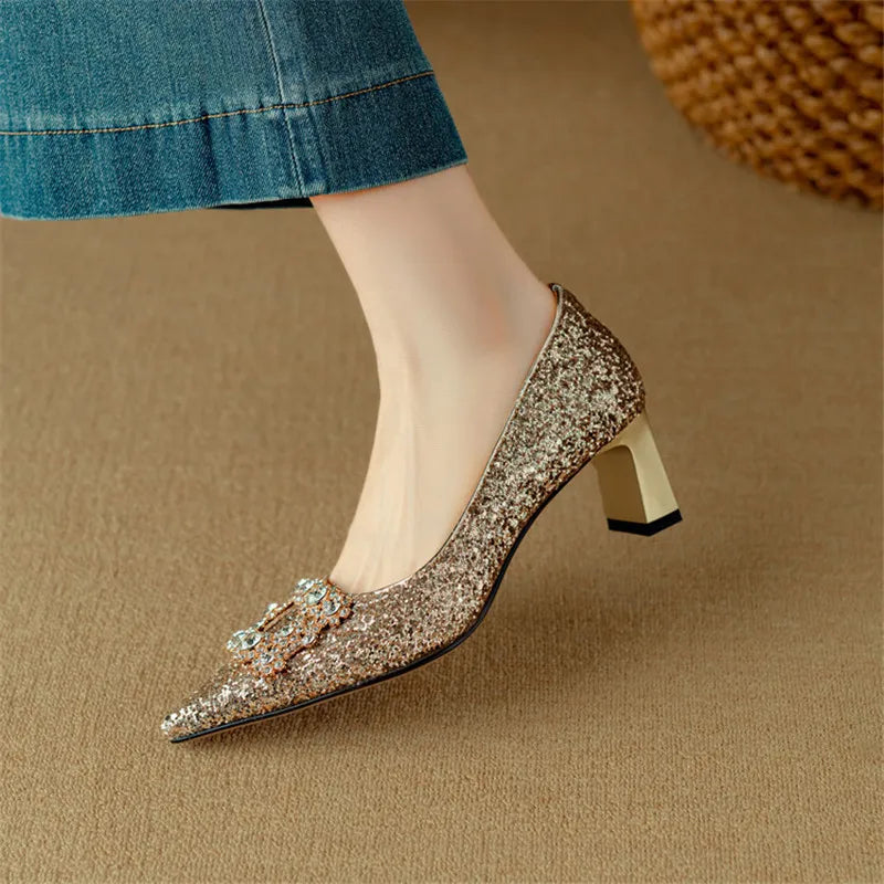 Theresa - Glitter Crystal Bow Pumps
