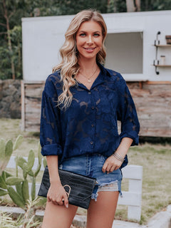 Rosalind - Navy Textured Blouse