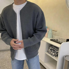 Alexander - Ribbed Open Cardigan — Dark gray