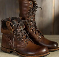 Rochelle - Lace up Boots with Fold Cuff — Dark brown
